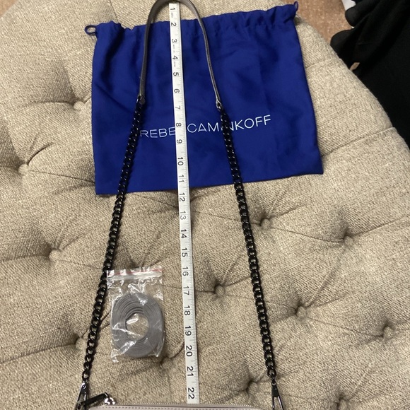 Sale! Rebecca Minkoff light gray crossbody bag with chain strap and tassels. - Picture 13 of 16